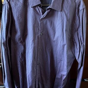 Express Men's Navy and Red Patterned Shirt